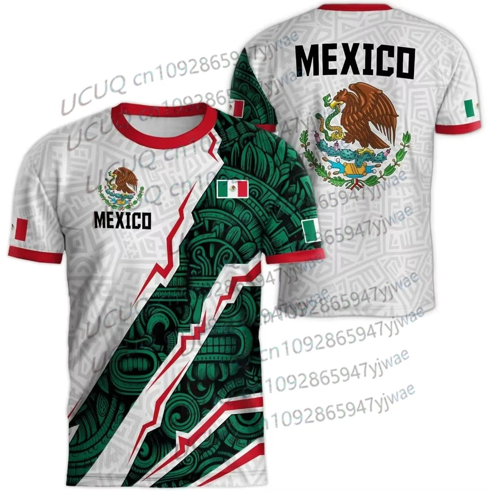 2026 Mexico National Flag Print T-shirt - White/Gray