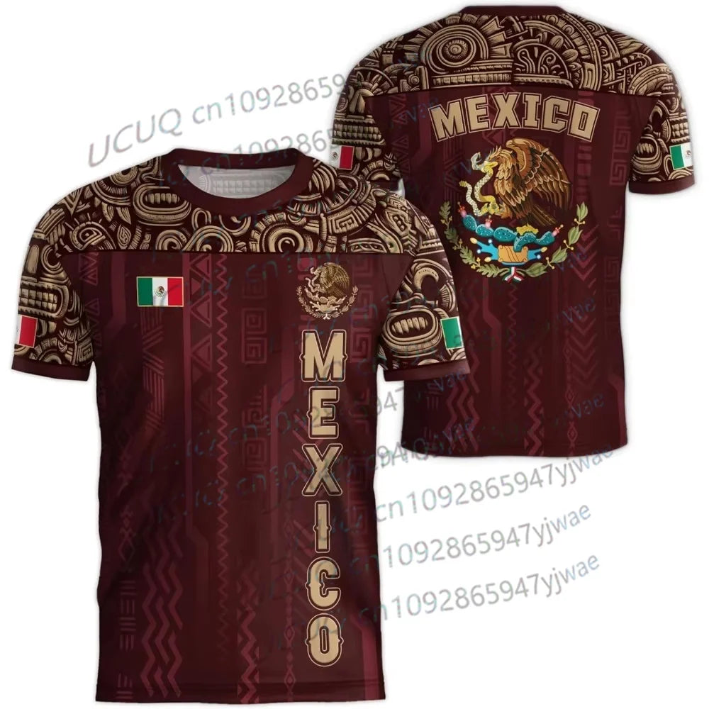 2026 Mexico National Flag Print T-shirt - Maroon